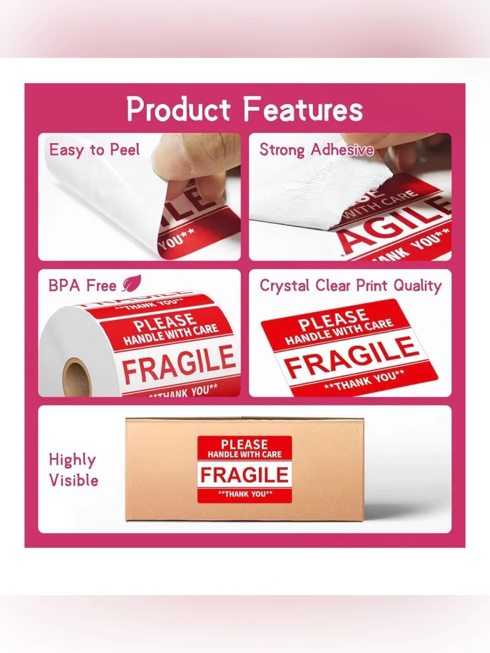 Fragile 1 roll 500 Handle With Care Stickers